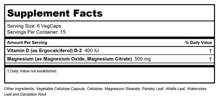 Solaray - Cal-Mag Citrate 2:1 Ratio with Vitamin D2-90 Vegetable Capsule(s) - Supplement Facts panel