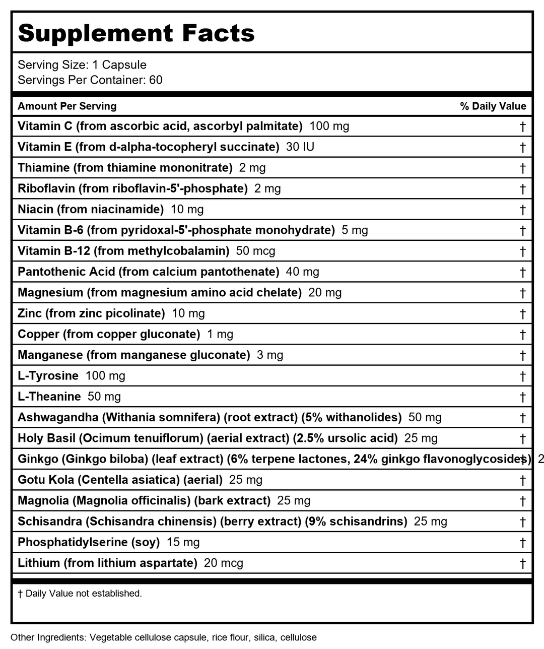 Nutra BioGenesis - AdrenoActive - - Gluten Free - 60 Capsules  40957 - Supplement Facts panel