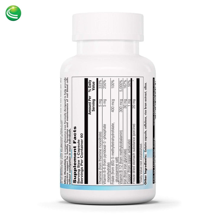 Nutra BioGenesis - Ultra Hematinic -, RBC Support and Energy - 60 Capsules 13576 - Supplement Facts panel