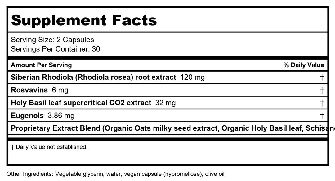 Gaia PRO Daytime HPA  - 120 Vegan Liquid Phyto-Capsules (60 Servings) - Supplement Facts panel
