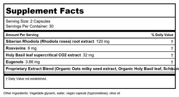 Gaia PRO Daytime HPA  - 120 Vegan Liquid Phyto-Capsules (60 Servings) - Supplement Facts panel