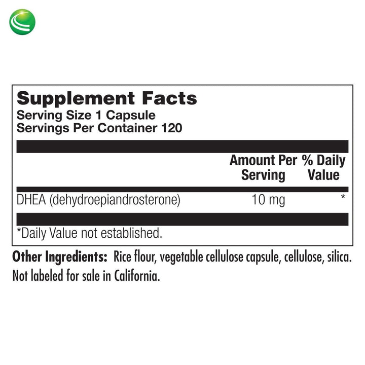 Nutra BioGenesis - DHEA TR -  - 10 mg, 120 Capsules  10240 - Supplement Facts panel