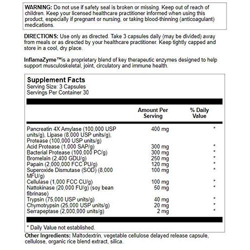 Nutra BioGenesis - InflamaZyme - Pancreatin, Nattokinase and Trypsin to Help Support Healthy Immune Response, Joints and GI Tract - Gluten Free - 90 Capsules - Supplement Facts panel