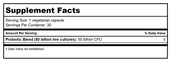 RENEW LIFE Ultimate Flora Extra Care Probiotic 50 Billion, 30 CT - Supplement Facts panel