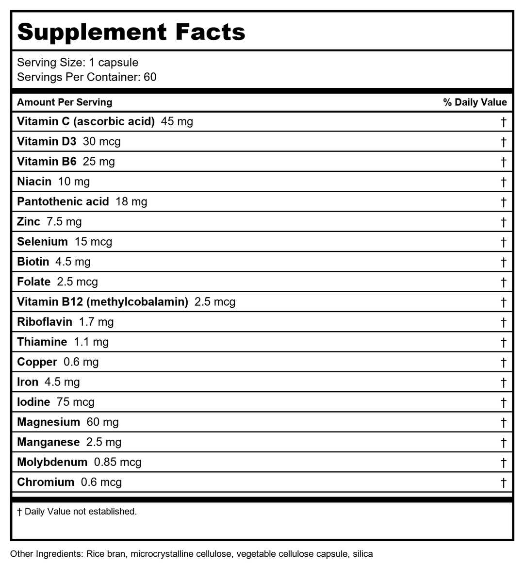 SOLARAY Liposomal Multivitamin for Men &amp; Women, High Potency, Enhanced Absorption Vitamin C, Vitamin D, Biotin, Methyl B-12, Odor Neutral &amp; Gentle Digestion, 30 Servings, 60 VegCaps - Supplement Facts panel