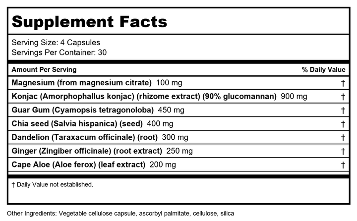 Nutra BioGenesis BioLax -Magnesium Citrate, Konjac, and Dietary Fiber to Help Support Digestive Health, Elimination &amp; Cleansing - Gluten Free, Vegan, Non-GMO - 120 Capsules - Supplement Facts panel