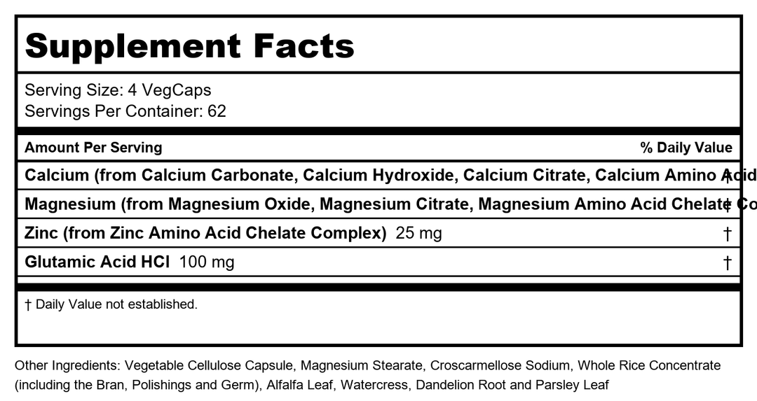 Solaray - Calcium Magnesium Zinc - 250 Vegetarian Capsules  04561 - Supplement Facts panel