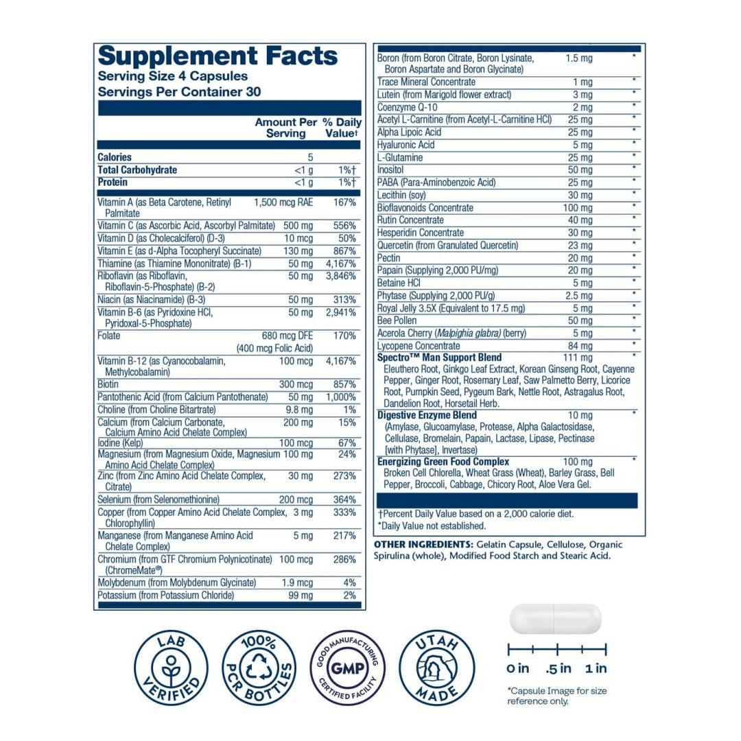 Solaray Spectro Man Multivitamin 120 Capsules - Supplement Facts panel