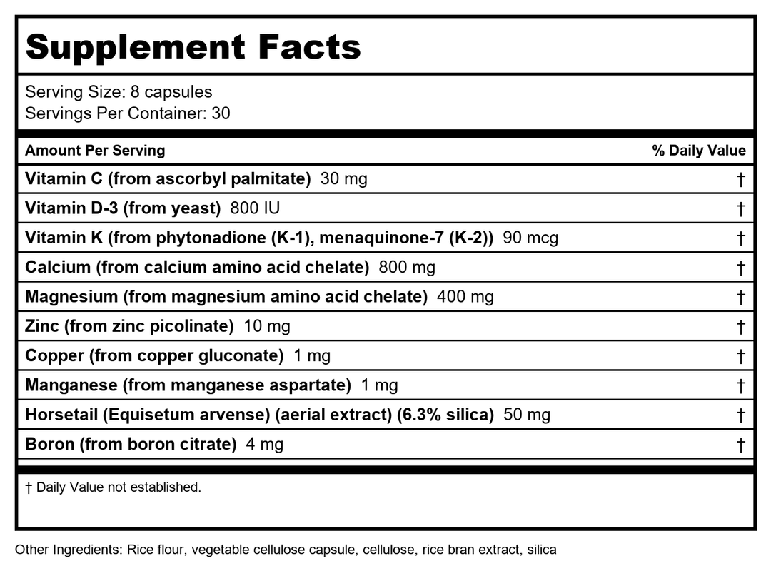 Nutra BioGenesis OsteoGenesis ES (Extra Strength) 240 Cap - Supplement Facts panel