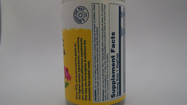 Solaray Vitamin C &amp; Echinacea Root 500mg 60 Vcaps - Supplement Facts panel