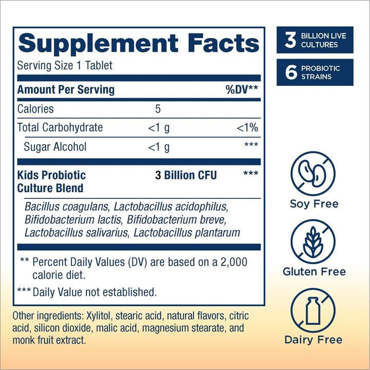 Renew Life Kids Probiotic Gummies, Supports Digestive &amp; Immune Health, Soy, Dairy &amp; Gluten Free, Berry, 60 Chewable Tablets - Supplement Facts panel