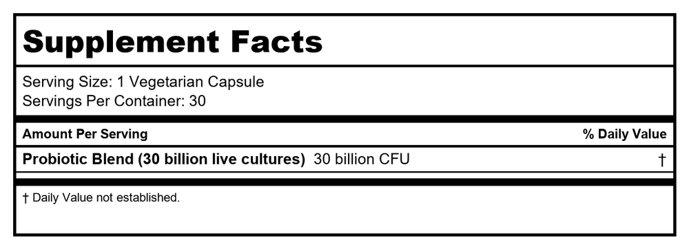 RENEW LIFE Ultimate Flora Adult 50+ Probiotic 30 Billion, 30 CT - Supplement Facts panel