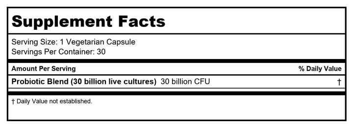 RENEW LIFE Ultimate Flora Adult 50+ Probiotic 30 Billion, 30 CT - Supplement Facts panel