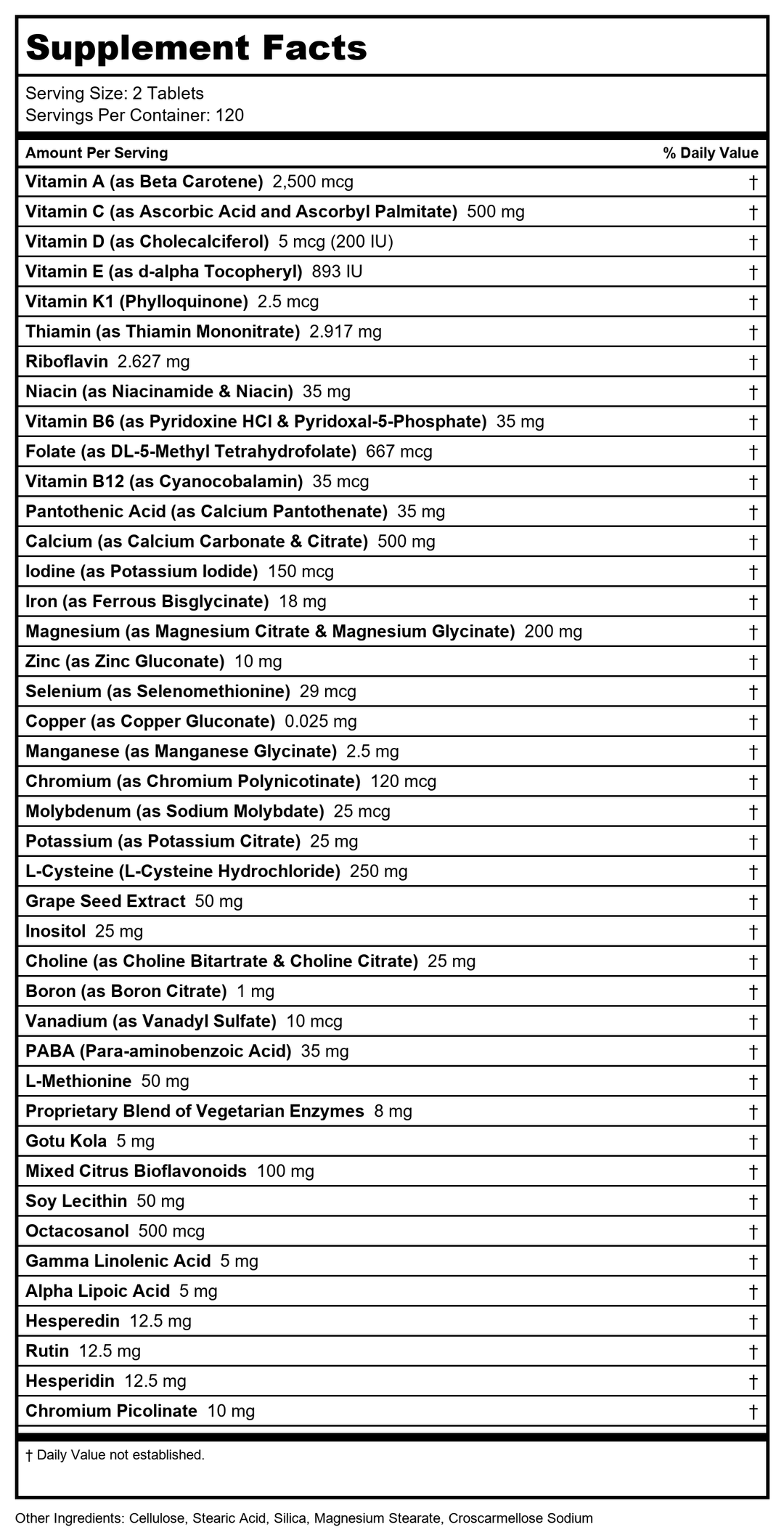 Davinci Spectra Woman 240 tabs - Supplement Facts panel