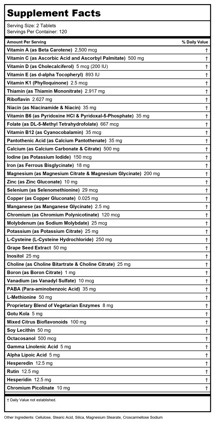 Davinci Spectra Woman 240 tabs - Supplement Facts panel