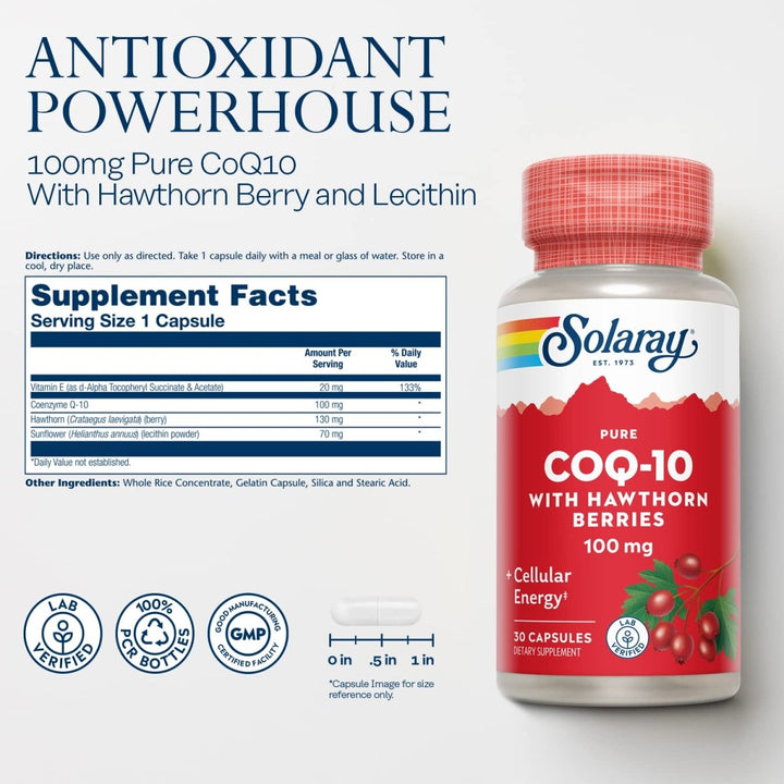 Solaray CoQ10 100mg 30 Capsules  - 08912 - Supplement Facts panel