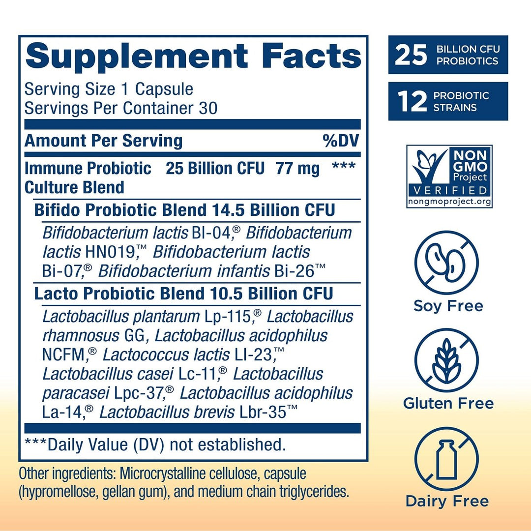 Renew LifeUF Immune Probiotic 25B, 30 ct - Supplement Facts panel