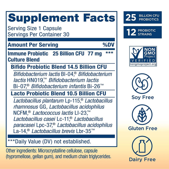 Renew LifeUF Immune Probiotic 25B, 30 ct - Supplement Facts panel