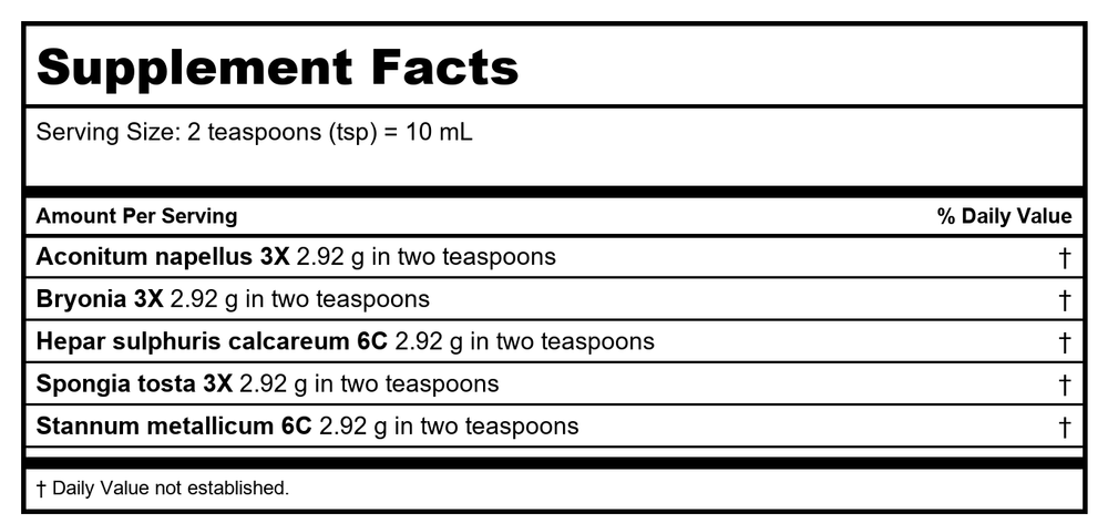 Boericke & Tafel Daytime Cough & Bronchial Syrup Non-Drowsy Homeopathic 8 Oz. (Nature's Way Brands) - Supplement Facts panel