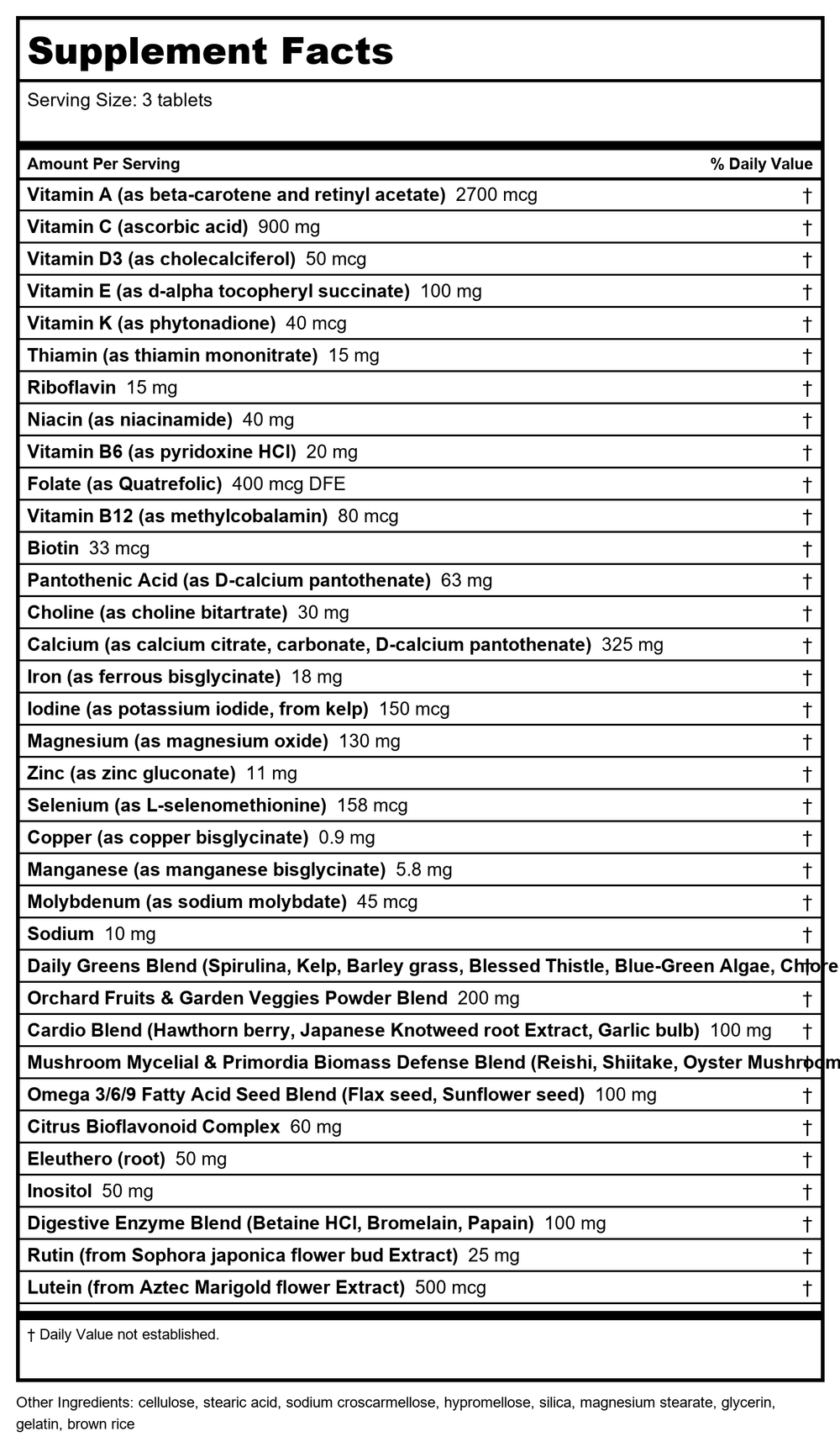 Nature's Way Alive! Max3 Potency Multivitamin, Support Daily Energy Metabolism*, 60 Tablets - Supplement Facts panel