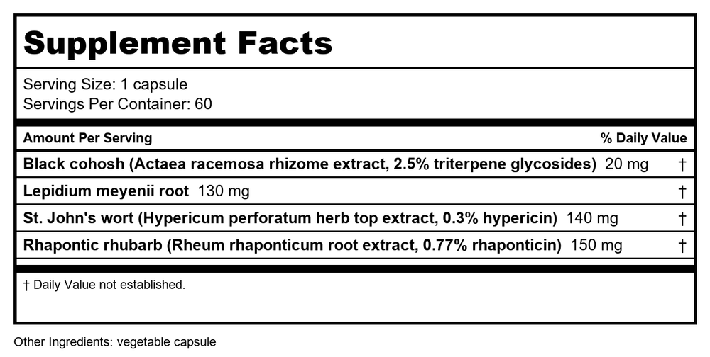 Menopause SAP 60 Capsules - Supplement Facts panel