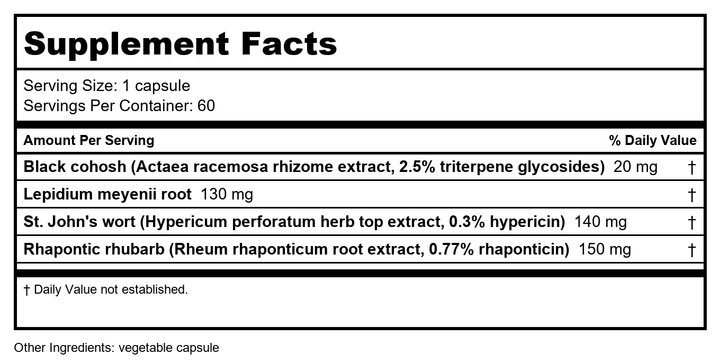 Menopause SAP 60 Capsules - Supplement Facts panel