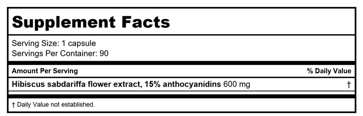 NFH - Hibiscus SAP - 90 Capsules - Supplement Facts panel
