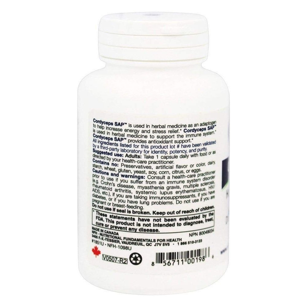 NFH - Cordyceps SAP - 60 Capsules - Supplement Facts panel