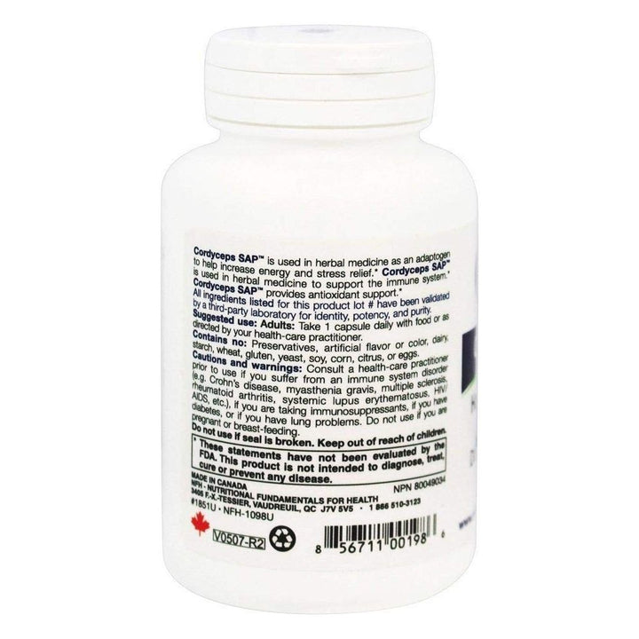 NFH - Cordyceps SAP - 60 Capsules - Supplement Facts panel