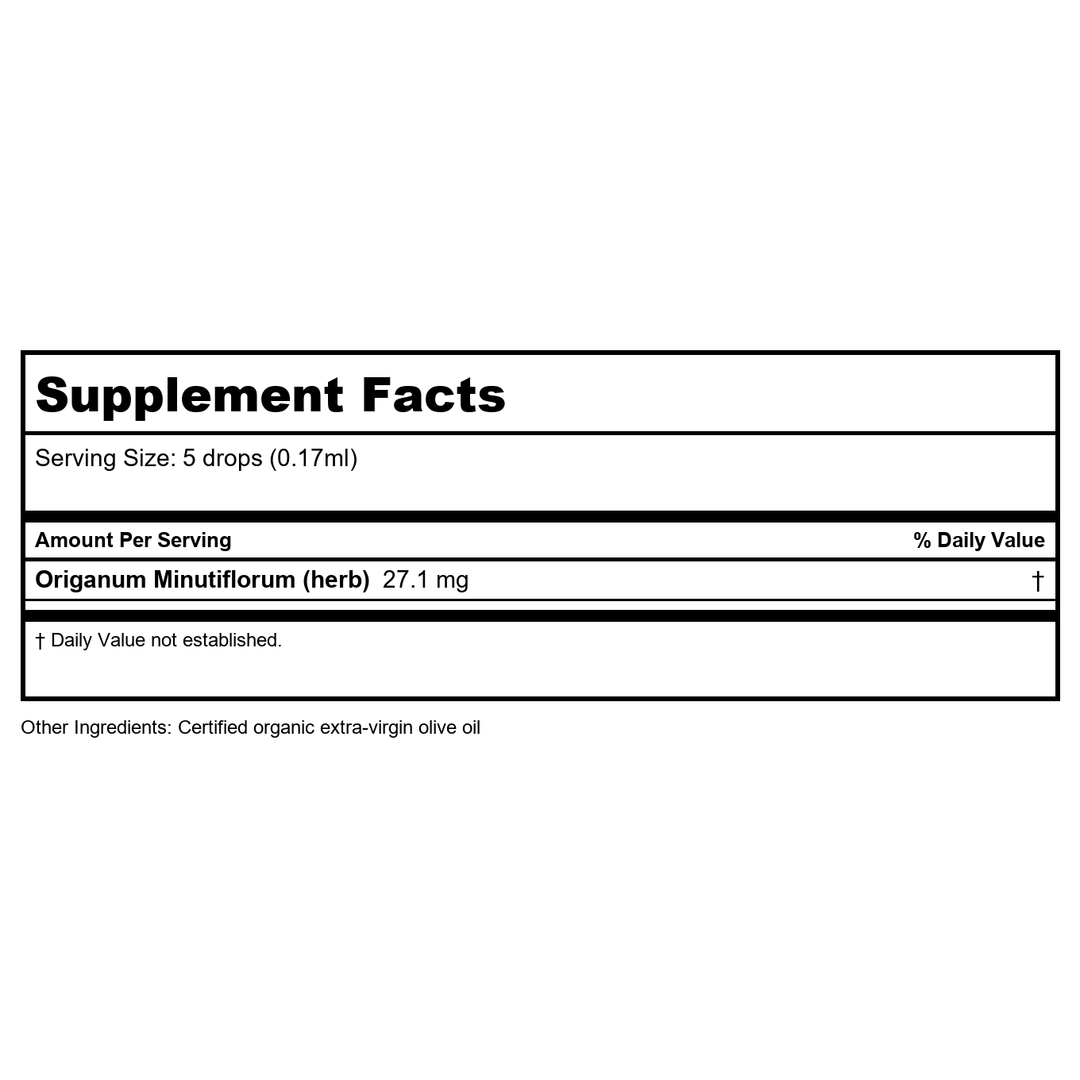 Nutritional Fundamentals for Health Oregano SAP 15 ml - Supplement Facts panel