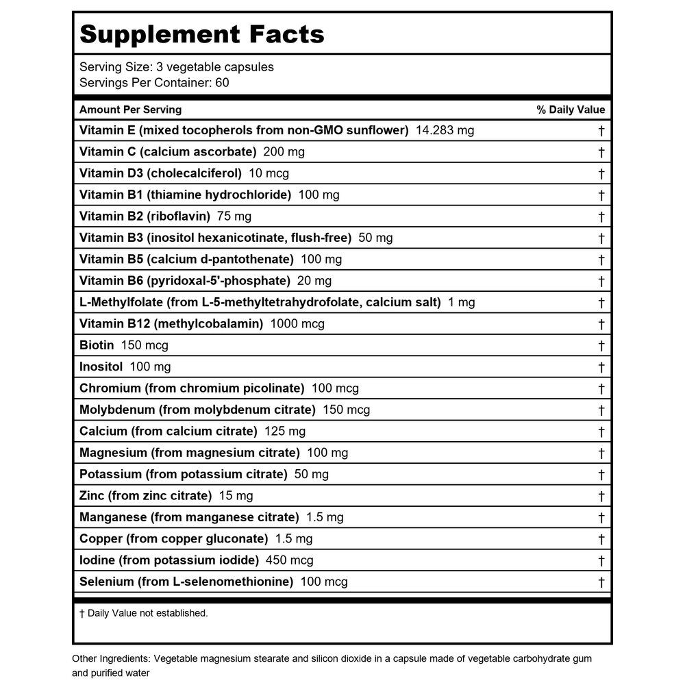 NFH Multi SAP 180 caps - Supplement Facts panel