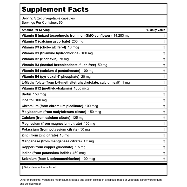 NFH Multi SAP 180 caps - Supplement Facts panel