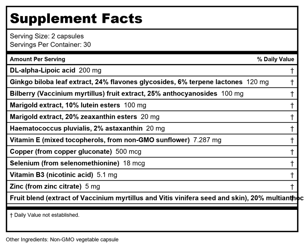 Nutritional Fundamentals for Health Vision SAP 60 caps - Supplement Facts panel