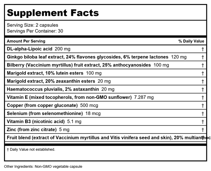 Nutritional Fundamentals for Health Vision SAP 60 caps - Supplement Facts panel
