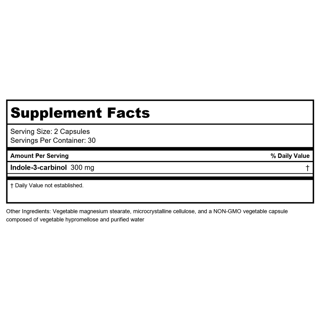 NFH - I3C SAP - 60 Capsules - Supplement Facts panel