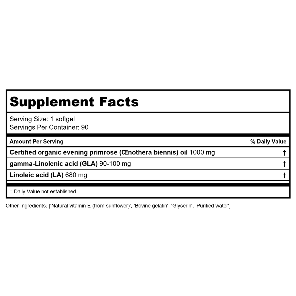 Nutritional Fundamentals for Health EPO SAP 90 gels - Supplement Facts panel