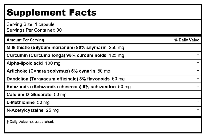 Nutritional Fundamentals for Health Liver SAP 90 caps - Supplement Facts panel