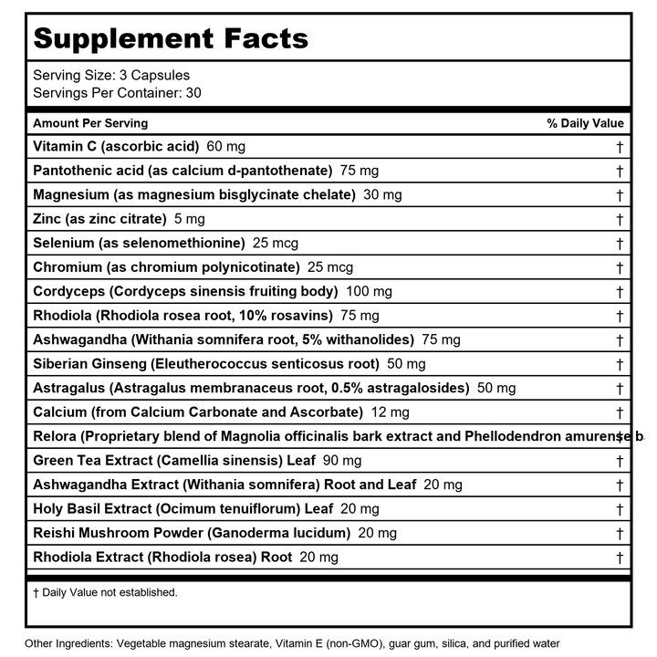 Adrenal Sap (Licorice-Free) 90 Capsules - Supplement Facts panel
