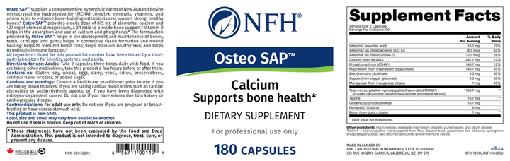 Nutritional Fundamentals for Health Osteo SAP 180 caps - Supplement Facts panel
