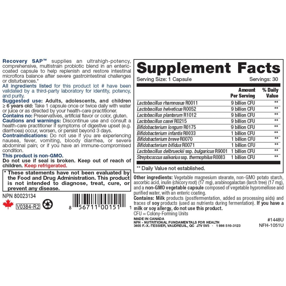Nutritional Fundamentals for Health Recovery SAP 50 billion 30 caps - Supplement Facts panel
