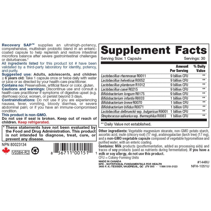 Nutritional Fundamentals for Health Recovery SAP 50 billion 30 caps - Supplement Facts panel