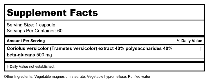 NFH - Coriolus Vericolor SAP - 60 Capsules - Supplement Facts panel