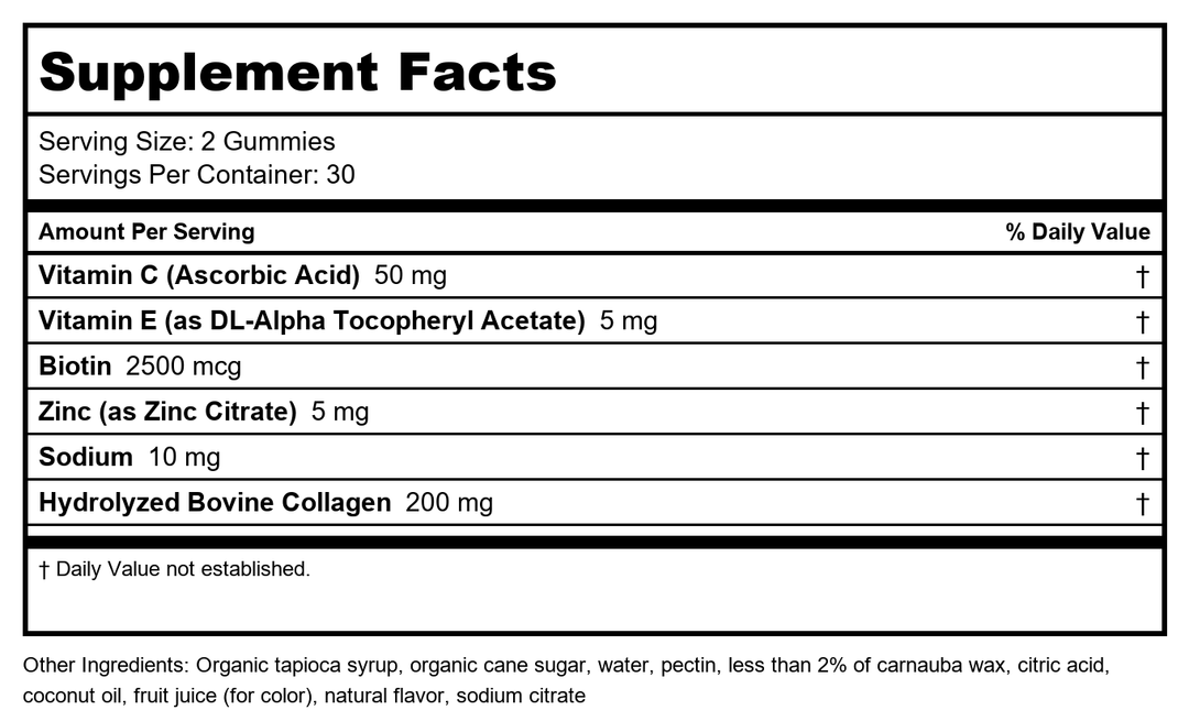 NeoCell Hair, Skin and Nails Beauty Builder With Collagen, Biotin and Vitamin C, Includes Antioxidants, Gummy, Lemon, 60 Count, 1 Bottle - Supplement Facts panel