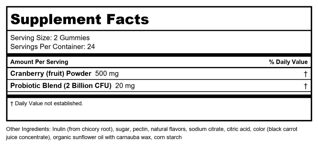Renew Life Probiotics for Women - Support Urinary Tract Health, 2 Billion CFU, 48 Gummies - Supplement Facts panel