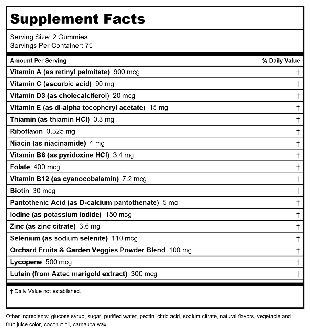 Nature?s Way Alive! Men?s 50+ Gummy Multivitamins, Supports Multiple Body Systems*, Supports Cellular Energy, B-Vitamins, Gluten-Free, Vegetarian, Fruit Flavored, 150 Gummie - Supplement Facts panel