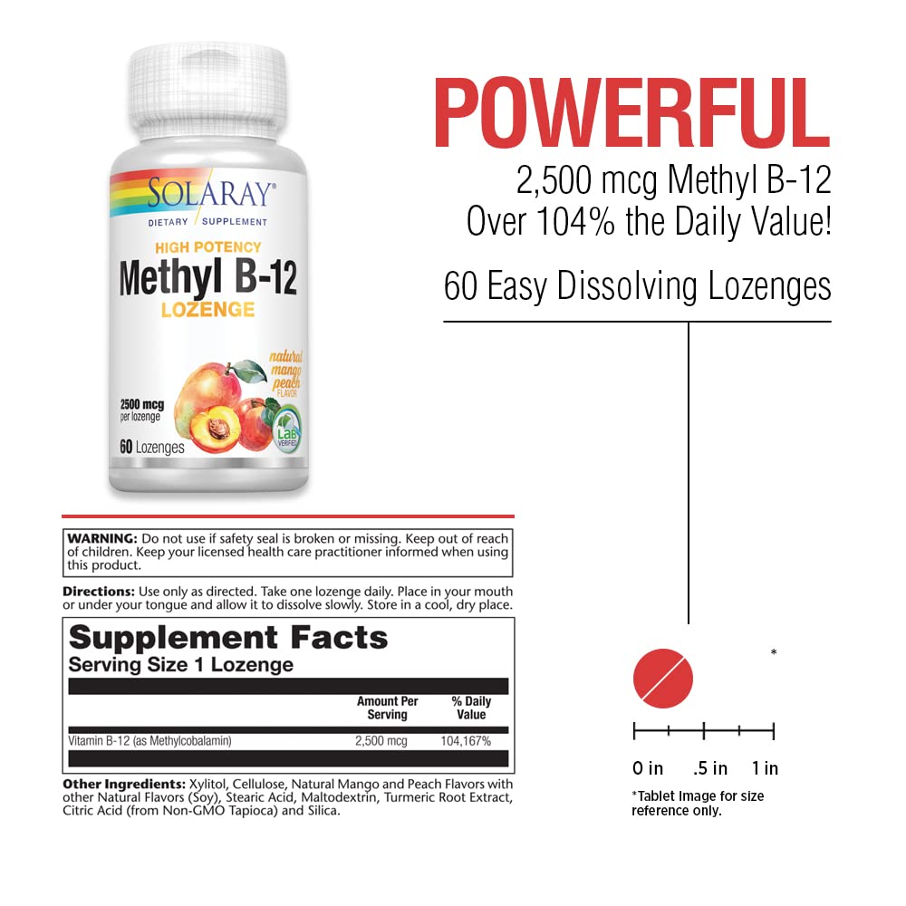 Solaray, B-12 Methyl Lozenge, 60 Count  32183 - Supplement Facts panel