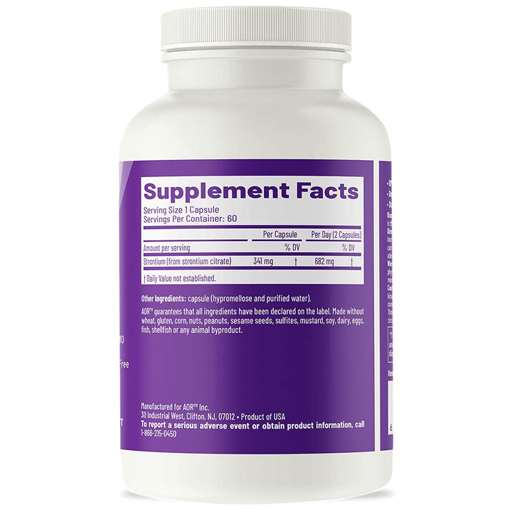 AOR Strontium Support II 60 Vcaps - Supplement Facts panel
