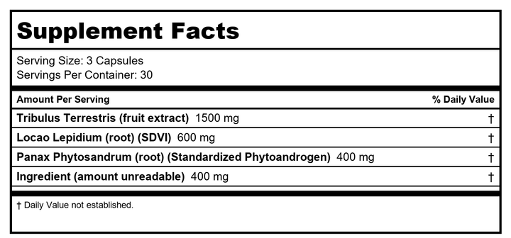 Nutra Biogenesis Andro Plus 90 Capsules 10224 - Supplement Facts panel