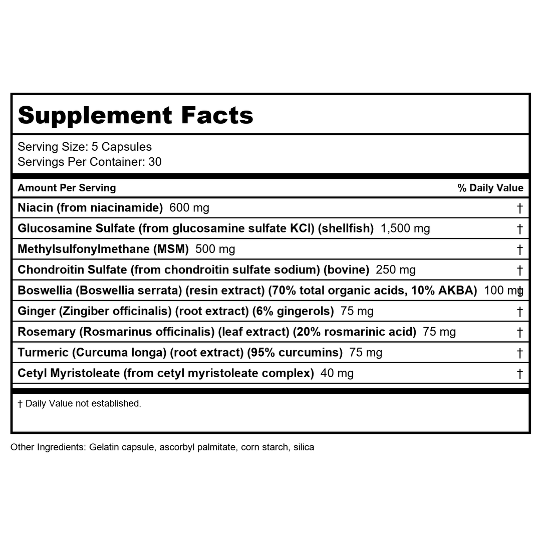 Nutra BioGenesis ArthroGenx 150 Capsules (38755) - Supplement Facts panel
