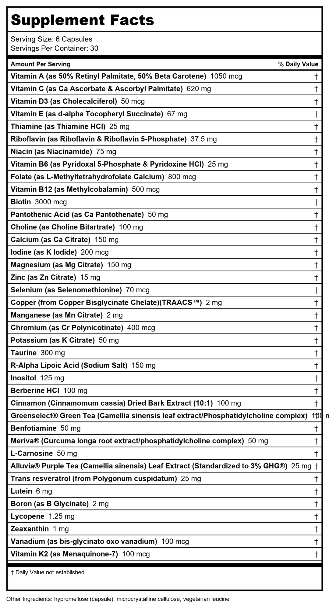Davinci Metabolic Multi 180 Capsules - - Supplement Facts panel